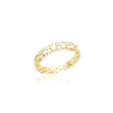 Imagem de Meia Aliança Feminina Cravejada Anel Aparador Banhado A Ouro - Tropica