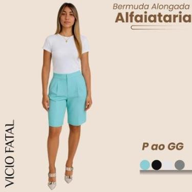 Imagem de Bermuda Feminina de Alfaiataria Alongada Evangélica Minimalista e Estilosa Social com Bolsos-Feminino