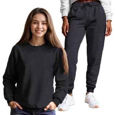 Imagem de Conjunto Moletom Gola Redonda e Calça Feminina Lisa-Feminino
