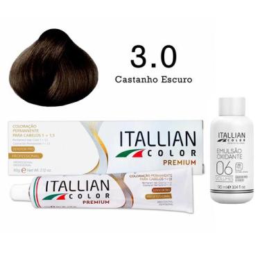 Imagem de Coloração 3.0 Castanho Escuro + Oxi 06 Volumes 90ml  Itallian Color - 
