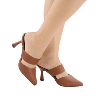 Imagem de Mule Feminino Salto Alto Verniz Scarpin Bico Fino Elegante Moda Evange