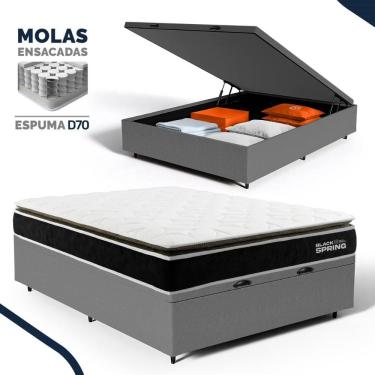 Imagem de Cama Box Baú com Colchão de Molas Ensacadas Pillow Top Black Spring D70 Casal 138cm