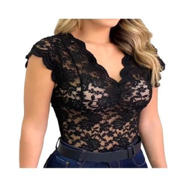 Imagem de Camisola De Renda Em Cor Doce Com Decote Em V Para Mulheres, Top Sexy 
