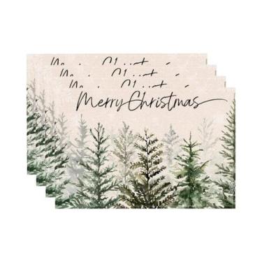 Imagem de Sousplats De Natal Em Linho Com Tema Papai Noel 20x25cm Decorações Par
