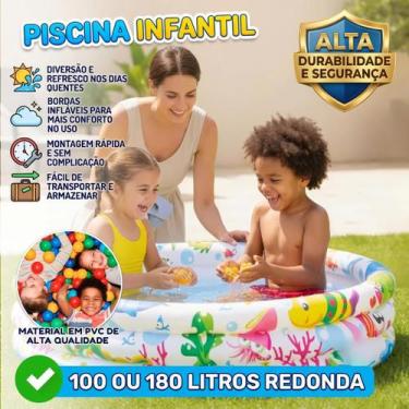 Imagem de Piscina Infantil Inflável 180 Litros Redonda Colorida Banheira Bebê Cr