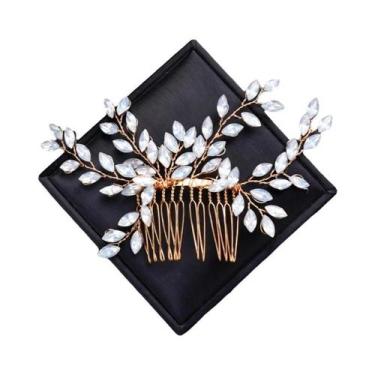 Imagem de Tiara De Cristal Dourado Com Pérolas Para Mulheres, Acessórios De Cabe