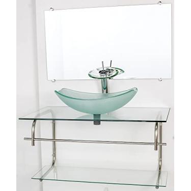 Imagem de GABINETE DE VIDRO PARA BANHEIRO INOX 80CM CUBA OVAL CHANFRADA INCOLOR