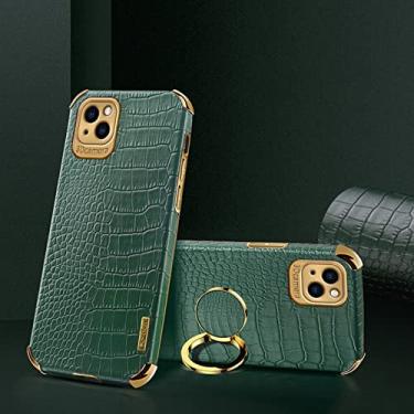 Imagem de Yepda Capa de Crocodilo Textura para iPhone 13 Luxo Couro Capa Suporte de Anel de Rotação de 360 Graus Anti Impacto com Proteção de Câmera protetora à prova de choque 6.1 polegadas, Verde