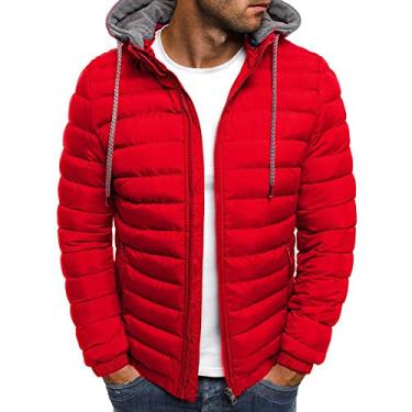 Imagem de Jueshanzj Casaco Masculino Acochoado de Algodão com Jaqueta Grosso Quente Fechamento de Zíper para Tempo Frio para Uso ao Ar Livre Vermelho P