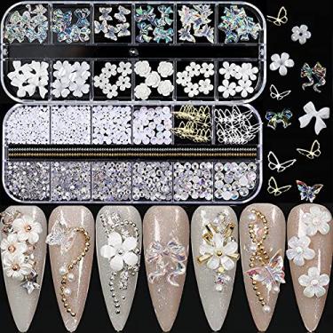 Imagem de Arte de unhas com pingente de borboleta de acrílico para arte em unhas, arte em metal dourado com strass e pérolas multiformas, aplicação de pingente de arte de unhas, acessórios de joias (strass de f