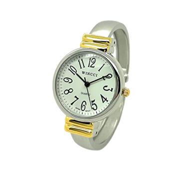 Imagem de Relógio feminino com pulseira de metal, estojo redondo, mostrador branco, Wincci, Branco