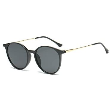 Imagem de Óculos de sol redondos clássicos masculinos armações de metal anti-azul luz armação de óculos de sol retrô colorido feminino uv400, preto cinza, como a imagem