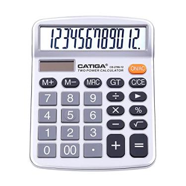 Imagem de CATIGA Calculadora de mesa de 12 dígitos com tela LCD grande, energia solar dupla e bateria, função padrão para escritório, casa, escola, CD-2786