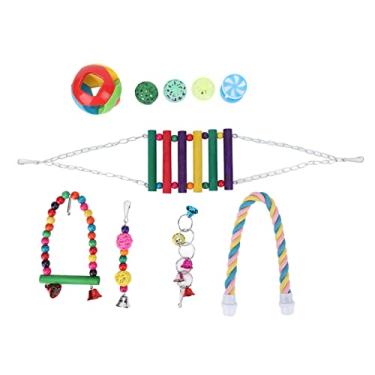 Imagem de Brinquedos de gaiola de pássaros, papagaio, balanço, poleiro, madeira , brinquedos pendurados com sinos para calopsita, tentilhões, periquitos, araras, amor pássaros
