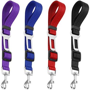 Imagem de Pacote com 4 cintos de segurança ajustáveis para cães e gatos, cabos de segurança YuCool para veículos com guia de segurança, tecido de nylon - preto, azul, vermelho, roxo