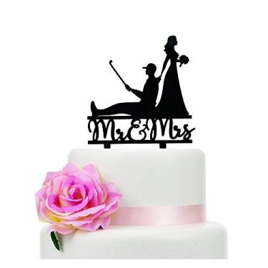 Imagem de Topo de bolo de casamento preto Mr and Mrs tema golfe, chá de noiva ou bolo de aniversário (golfe)