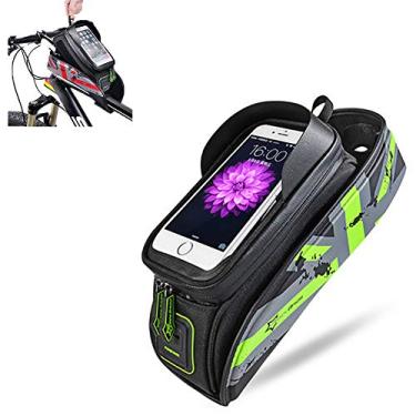 Imagem de Yajun Bolsa de bicicleta moldura frontal top tubo ciclismo pacote refletivo 5,8/6" capa de telefone touch screen bolsa acessórios de bicicleta, verde, 15,24 cm