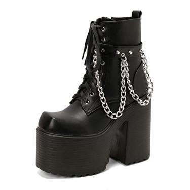 Imagem de Botas femininas plataforma tornozelo botas góticas salto alto grosso bloco punk alto com cadarço botas de combate motocicleta,Matte,5 UK/38 EU