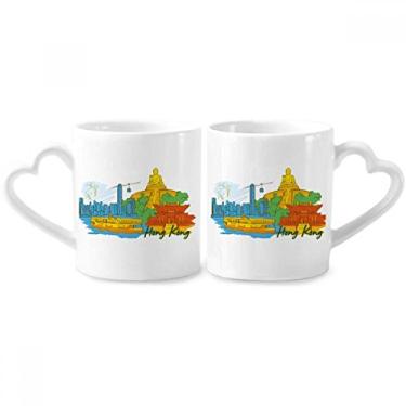 Imagem de China Hong Kong Victoria Conjunto de canecas de porcelana para casal aquarela conjunto de canecas de cerâmica para amantes de coração