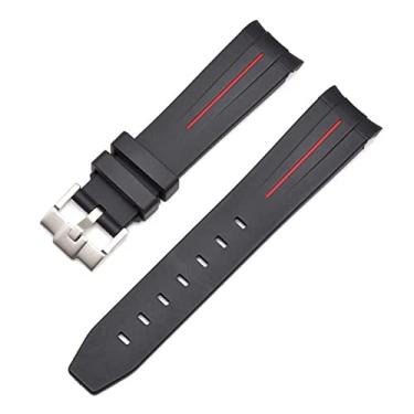 Imagem de DFAMIN 20mm 22mm 21mm pulseira de relógio de borracha para pulseira Rolex marca pulseira de relógio homens acessórios de relógio de pulso de substituição (cor: preto vermelho-prata B, tamanho: 20mm)