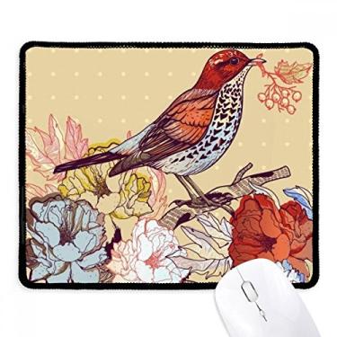 Imagem de Mouse pad de borracha para jogos com bordas costuradas e flores de galhos pássaros