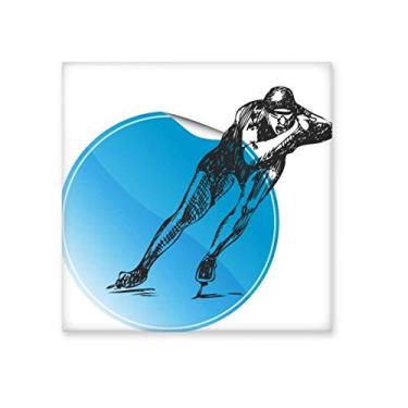Imagem de Azulejo de cerâmica brilhante para esportes de inverno patinação azul aquarela azulejo esmaltado pedra adornada