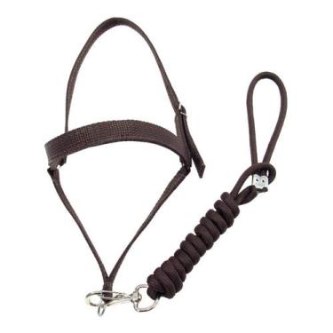 Imagem de Cabresto Para Pônei Marrom De Fita Com Regulagem Inox
