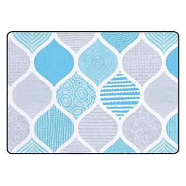 Imagem de Tapete para sala de estar, quarto, ornamento geométrico, azul, branco, tapete macio, tapete para sala de jantar, sala de aula, 1,2 m x 1,6 m