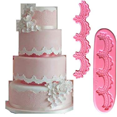 Imagem de Anyana Molde de bolo de açúcar comestível renda borda de silicone bolo molde de pasta de goma de impressão de fondant para pasta de açúcar casamento aniversário decoração de cupcake topo decoração sugarcraft decoração