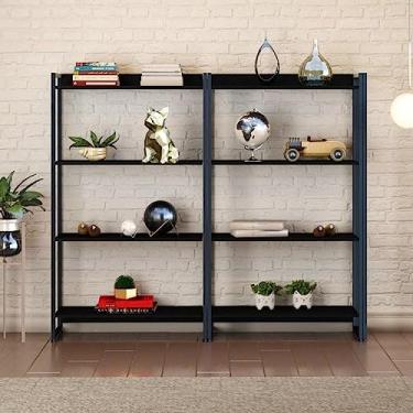 Imagem de Conjunto 2 Estantes para Livros Médias Industrial Aço 4 Prateleiras 146x80cm Active Yescasa Preto Onix