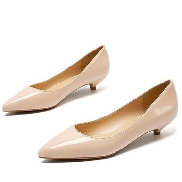Imagem de ZIRIA Sapatos femininos clássicos de salto alto baixo branco nude cor trabalho bico fino sapatos sociais de escritório