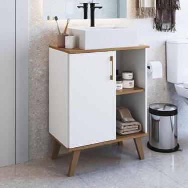 Imagem de Gabinete para Banheiro 60cm com 1 Porta e 2 Prateleiras Ba305 sem Cuba Branco/mel