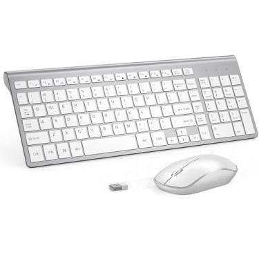 Imagem de J JOYACCESS Mouse teclado sem fio, combo sem fio de 2,4 G com teclado numérico, cliques silenciosos e duráveis para laptop/desktop/tablet/Mac - branco prateado