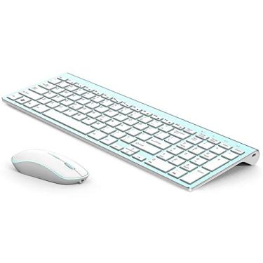 Imagem de Mouse com teclado sem fio, teclado e mouse sem fio de metal de alumínio J JOYACCESS..., White Blue