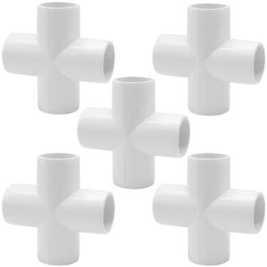 Imagem de YSIL Conector de grau para móveis de cotovelo de encaixe cruzado de PVC de 3/10.2 cm, cruz de 4 vias, 5 peças para estrutura e moldura de PVC DIY, serve para tubos de 3/10.2 cm Sch 40