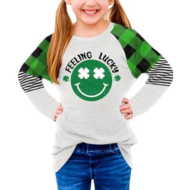 Imagem de BesserBay Camiseta Raglan Listrada de Leopardo para Meninas Dia dos Namorados 4-14 Anos, Branco | Feeling Lucky Smile Face, 14 Anos