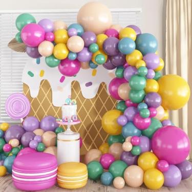 Imagem de Colorful Rainbow Balloon Arch Kit, 135 Pcs Pastel Pink Blue Purple Green Yellow balloons, Macaron Nude Balloon Hot Pink Balloons for Candy Theme Girls Baby Shower Sweet One Birthday Party Decorations