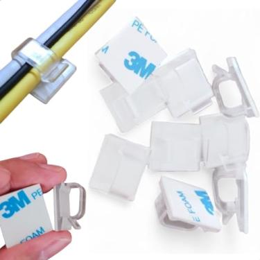 Imagem de Organizador de Cabos e Fios Kit com 20 Peças Unidades Clipes 13 mm Autoadesivos Fita 3M Premium Passa fio Abraçadeira Organizadores Adesivo Clips Fixador Fixação Presilha Autocolantes