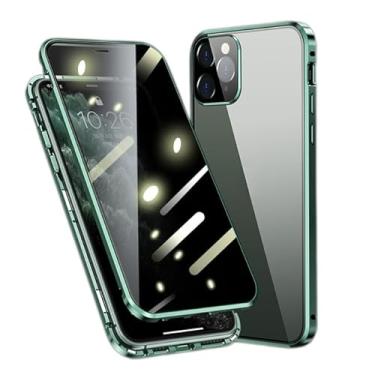 Imagem de KOMISS Capa antiespiar para iPhone 14Pro Max/14 Pro/14 Plus/14, [proteção de corpo inteiro] Capa protetora de vidro dupla face com adsorção magnética de metal transparente, verde 1,14 6,1 pol