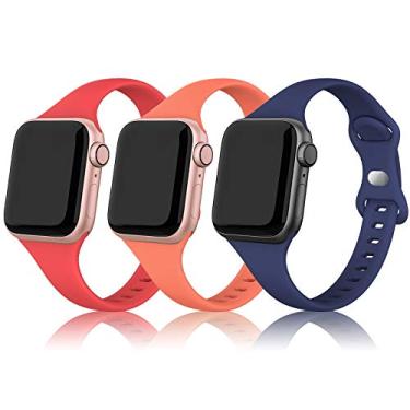 Imagem de SWEES Pulseiras de substituição pequenas e finas de silicone para Apple Watch de 41 mm, 38 mm, 40 mm, 42 mm, 44 mm, 45 mm, 49 mm, 3 unidades, de silicone esportivo macio, fina, compatível com iWatch Series 8, 7, 6, 5, 4, 3, 2 1 SE, Sport Edition feminino e masculino