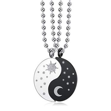 Imagem de Blowin Conjunto de 2 colares com pingente de quebra-cabeça Yin Yang de aço inoxidável para casais, sol e lua, combinando para ele e ela, melhores amigos, joias de amizade