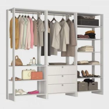 Imagem de Closet Modulado 3 Peças com 2 Cabideiros 3 Gavetas e 10 Nichos Yes