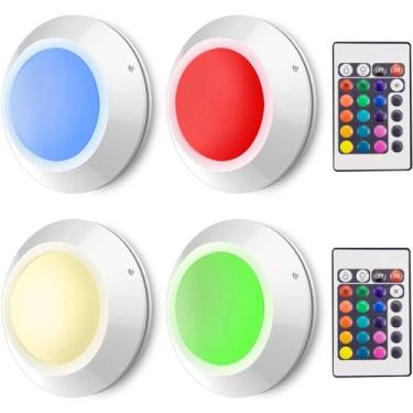 Imagem de HONWELL Luzes de empurrar disco colorido luz de controle remoto sem fio RGB luz de toque alimentada por bateria 16 luzes de fada que mudam de cor, luzes de bastão para armário sala de aula balcão de prateleira