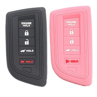 Imagem de Btopars 2 peças 5 botões de borracha de silicone remoto inteligente chaveiro suporte protetor compatível com Acura MDX 2022 com partida remota do motor preto e rosa