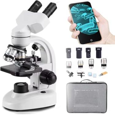 Imagem de Microscópio binocular HD profissional - Foco rápido, fonte de alimentação dupla, observação de telefone celular, vem com bolsa de presente experimental + bolsa de armazenamento -18000X