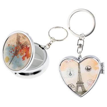 Imagem de Caixa de comprimidos vintage de coração/redonda, pacote com 2 - espelho adorável e fecho confiável - perfeita para pílulas, vitaminas, joias - ótima para viagens e presentes - Material de aço