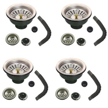 Imagem de Ralo Valvula Dreno de Pia Filtro 10x10 Sifao Kit 4 Unidades Tubo de Escoamento Cozinha Lavanderia Lavabo Casa Apartamento