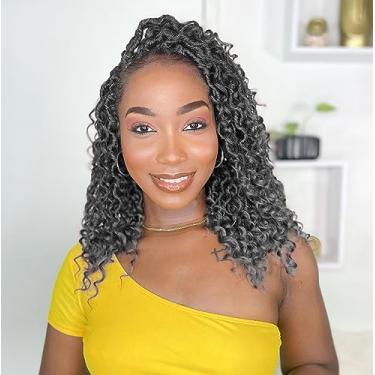 Imagem de Goddess Locs Crochet Hair River Fauxs Locs Cabelo de crochê para mulheres negras 8 pacotes de cabelo Boho Hippie Locs Crochet (30,5 cm, TGrey)