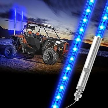 Imagem de DING.PAI 2 peças de luzes de LED de 0,9 m, poste de bandeira, antena de segurança, lâmpada de chicotes com bandeiras para quadriciclo UTV 90 cm Offroad Sand Dune Buggy RZR caminhão lata 4X4 lado a