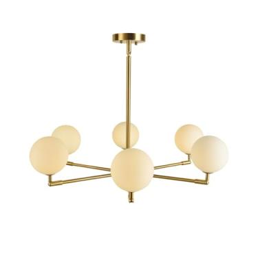 Imagem de Lustre Sputnik de vidro esférico nórdico com 6 luzes ajustável, luminária pendente de metal vintage com acabamento cromado dourado para restaurante e sala de estar